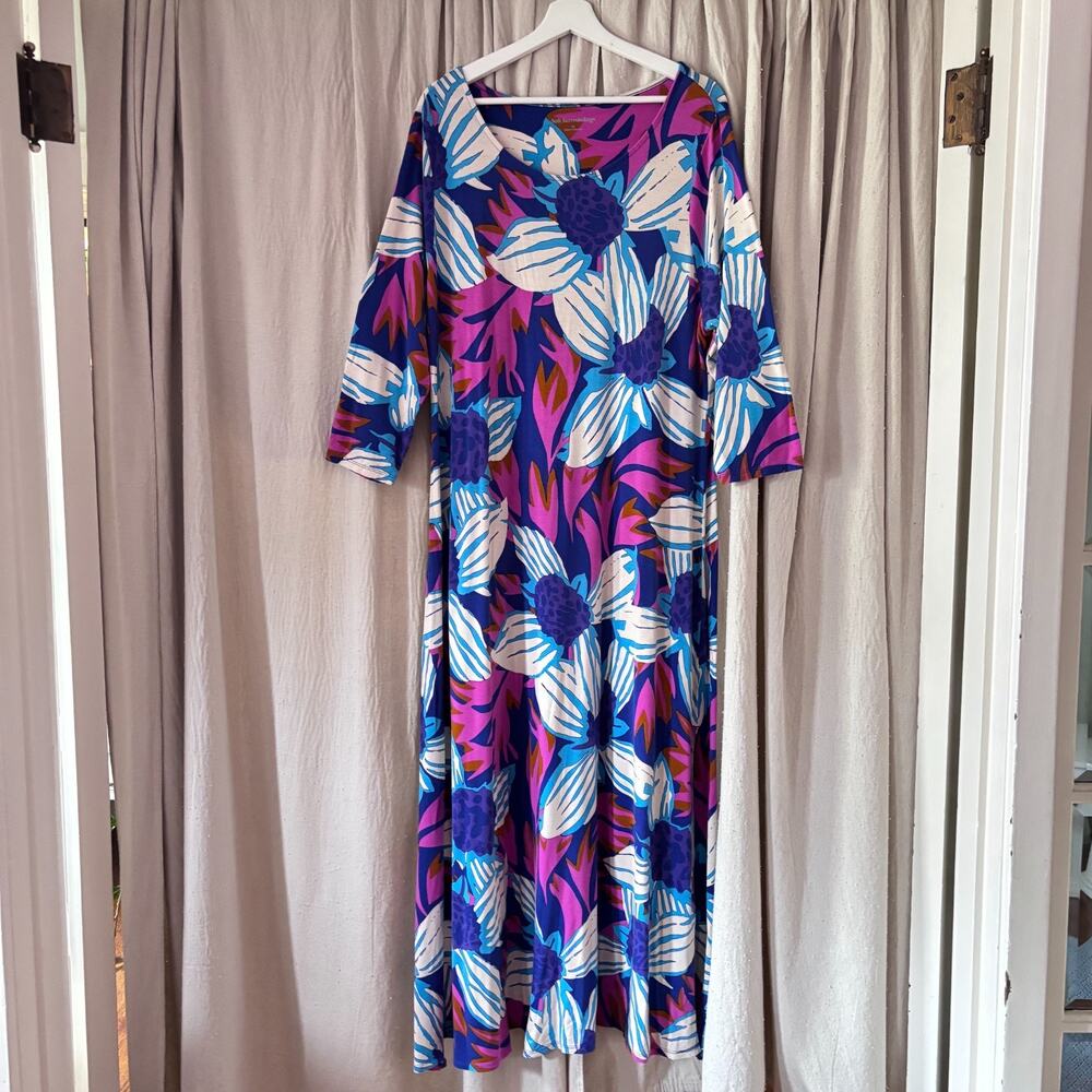 Soft Surroundings Bold Floral Maxi Dress 1X Purple Blue Pink